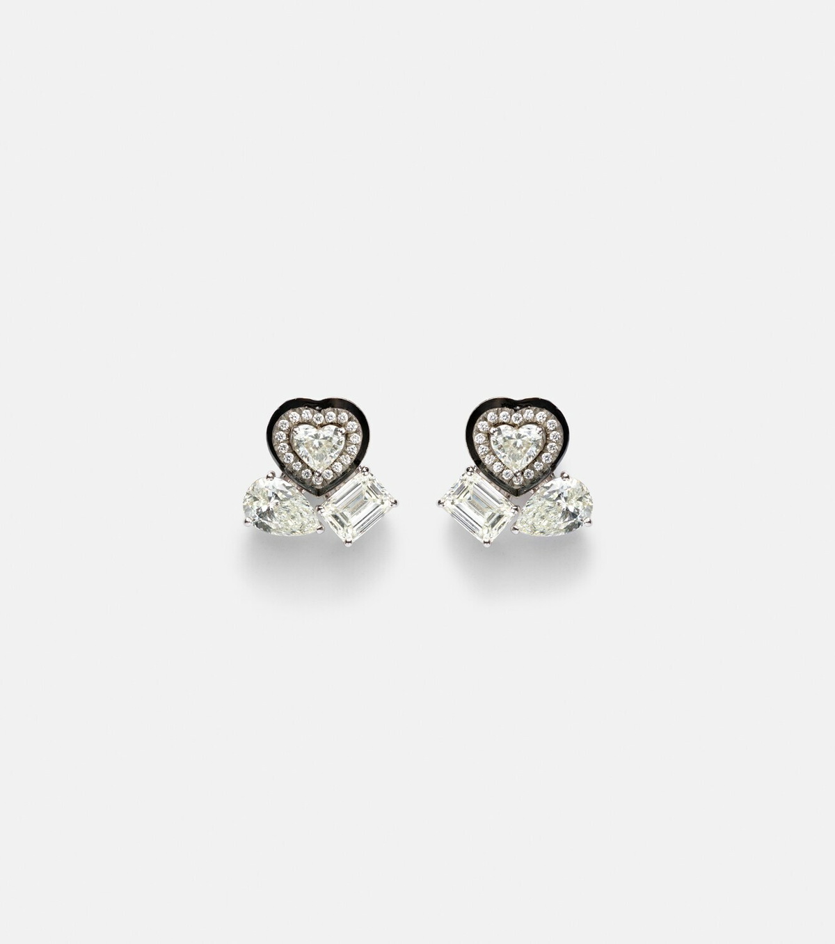 Kamyen Cluster Heart 18kt white gold earrings with diamonds