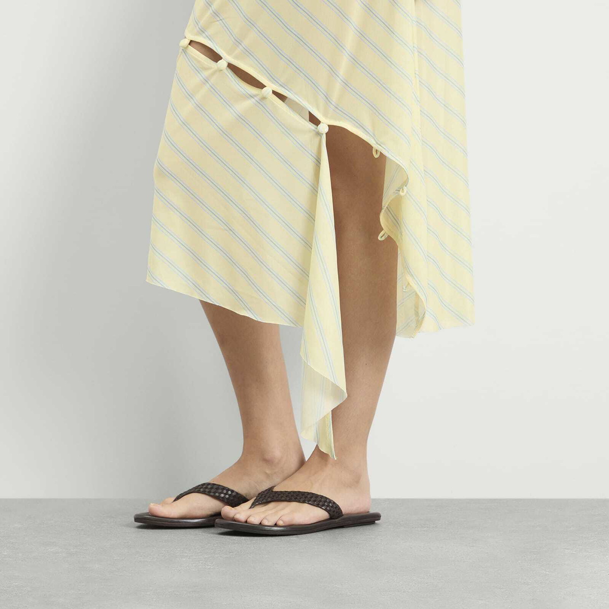 House Of Sunny Women's Striped Mesh Asymmetric Skirt in Butter