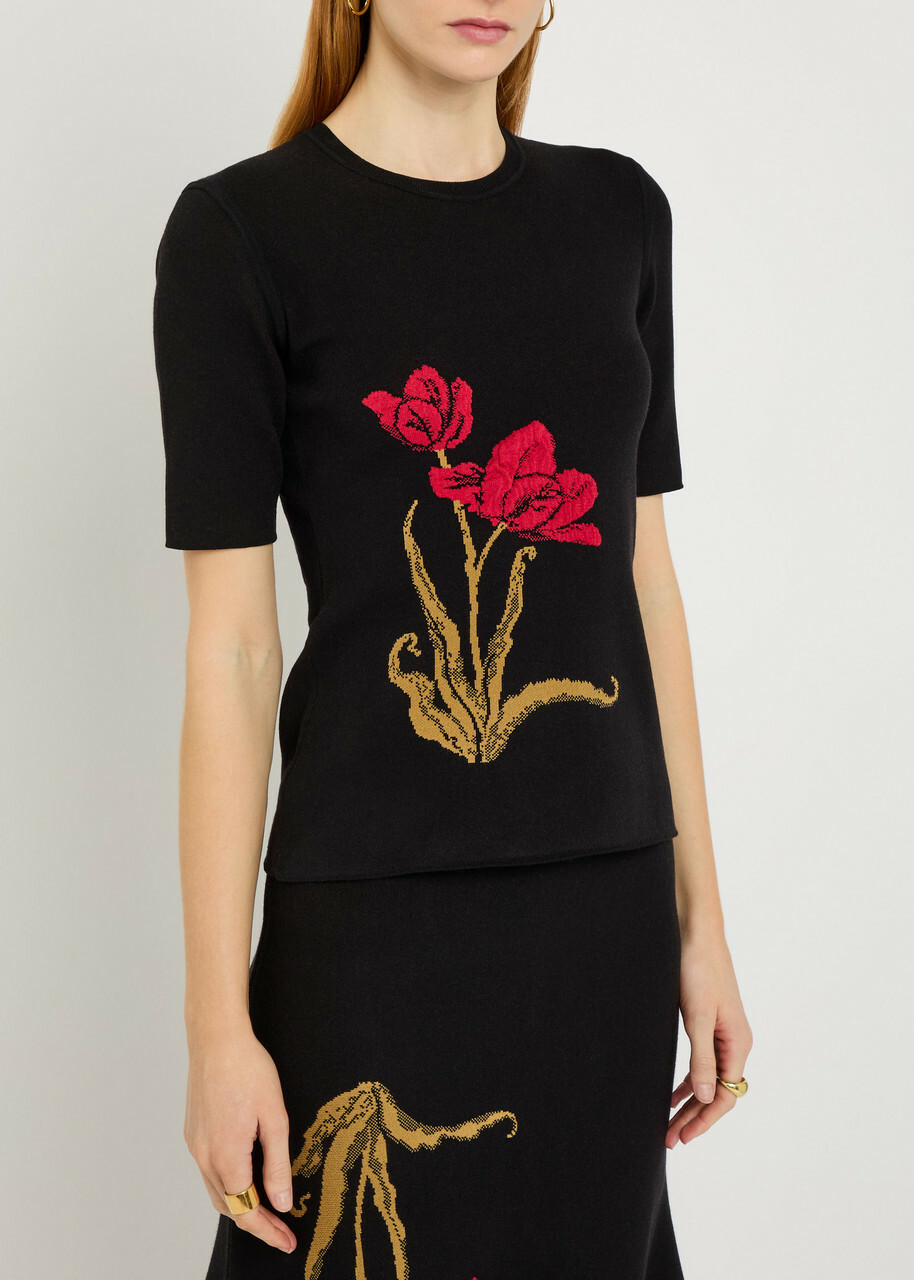 Erdem Floral-intarsia Knit T-shirt Black