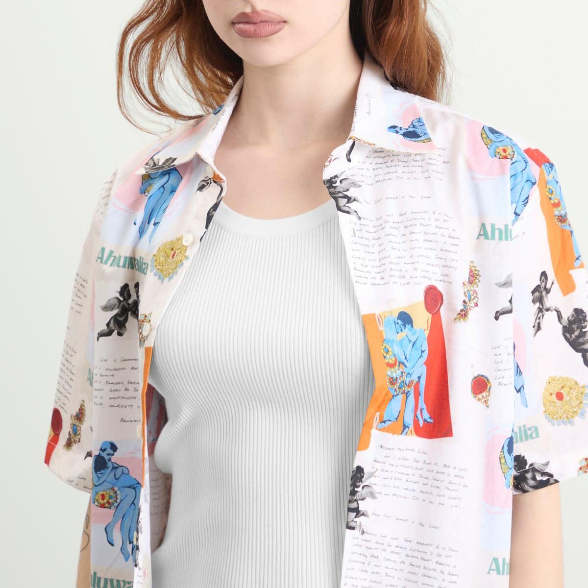 Ahluwalia Women's Kada Short Sleeve Shirt in Cream Multi Print