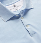 Brunello Cucinelli - Contrast-Tipped Cotton-Piqué Polo Shirt - Blue