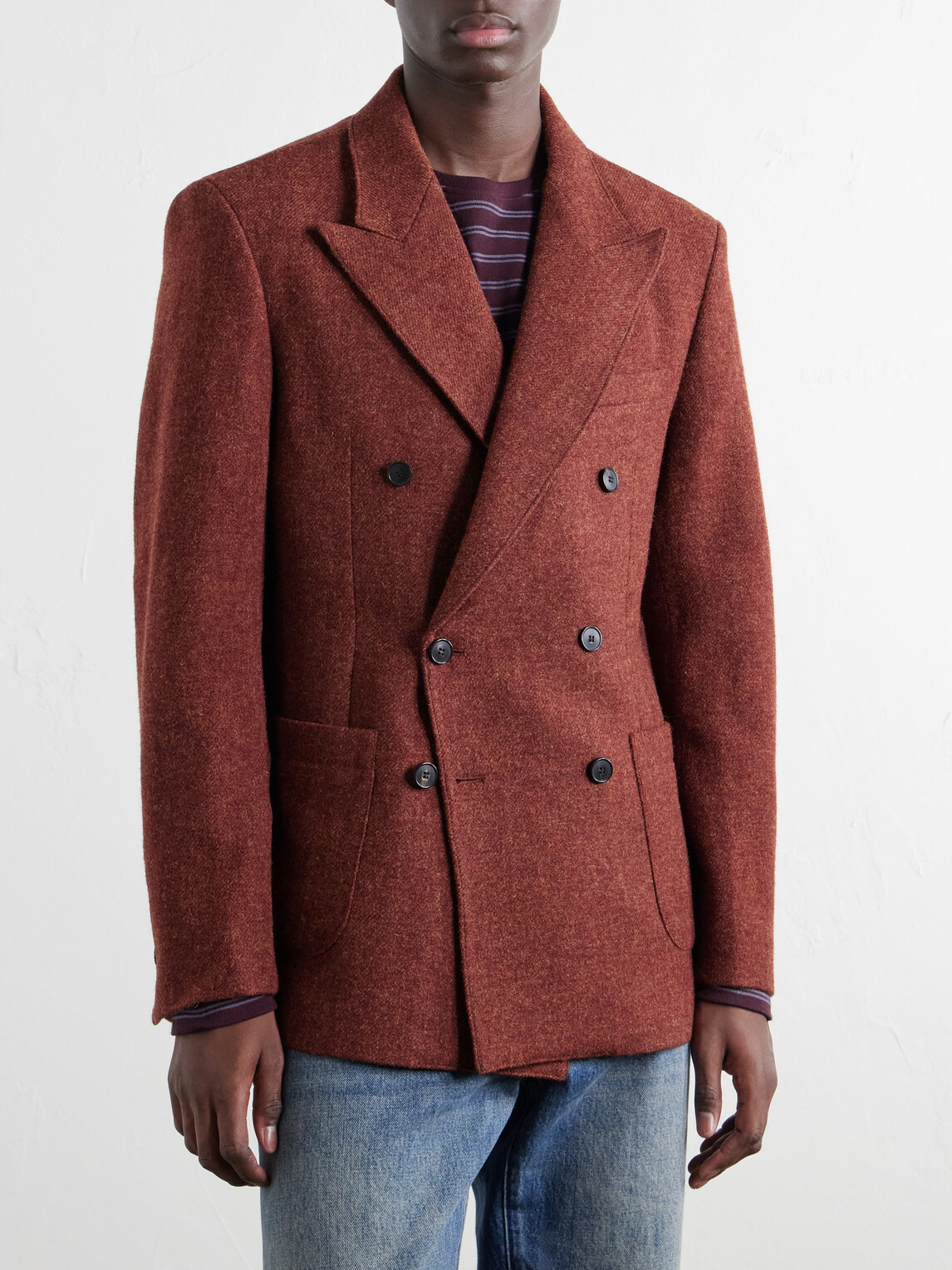 Portuguese Flannel - Double-Breasted Wool-Tweed Blazer - Red