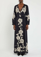 Forte_forte Embroidered Cotton and Wool-blend Maxi Wrap Dress Blue
