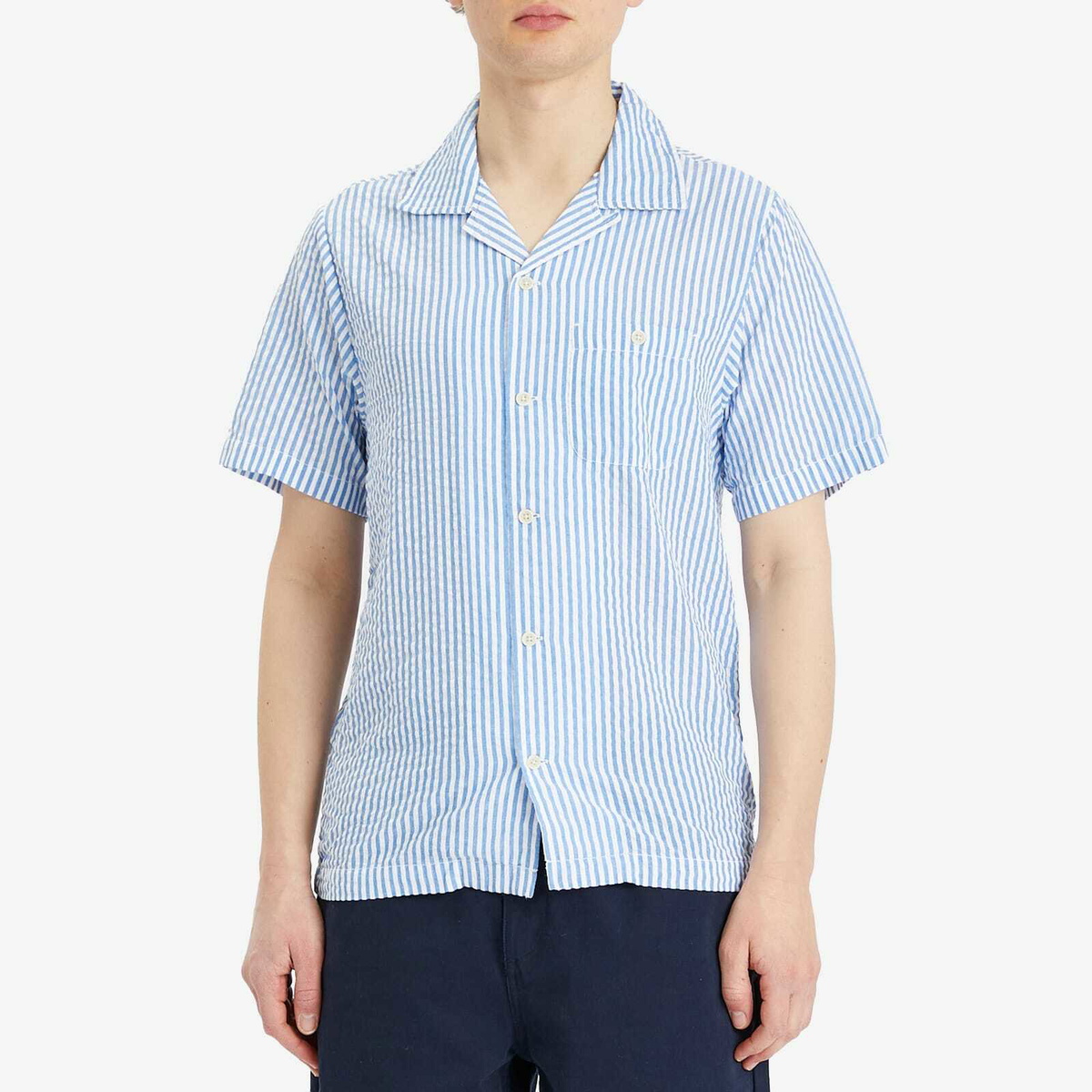 Dubbleware Men's Quincy Seersucker Vacation Shirt in Navy