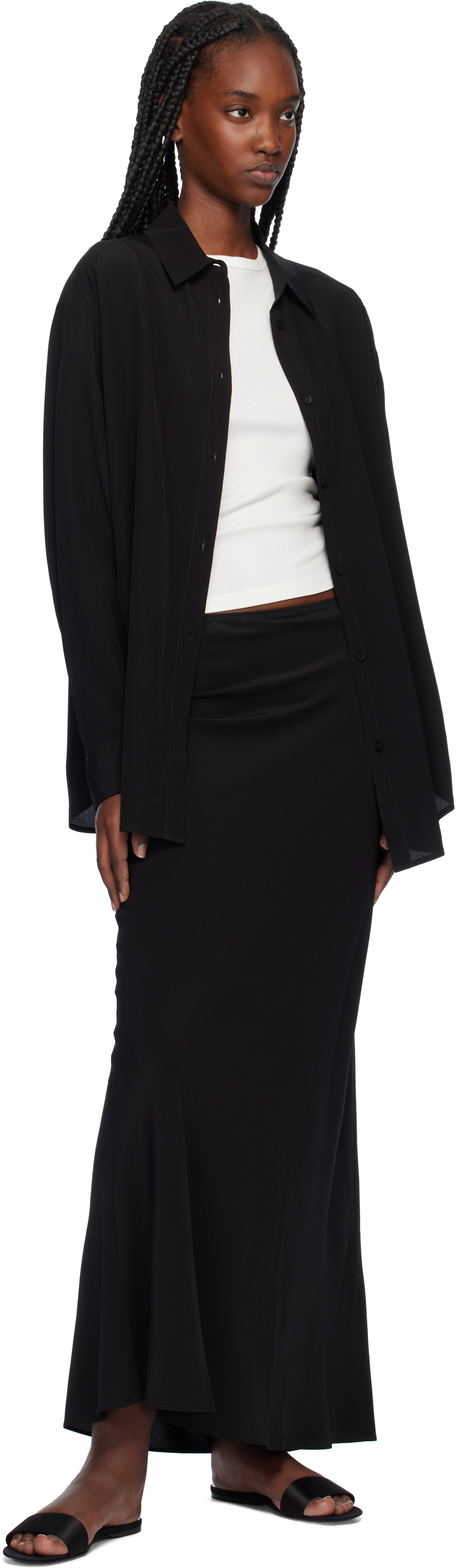 Matteau Black Bias Elastic Midi Skirt