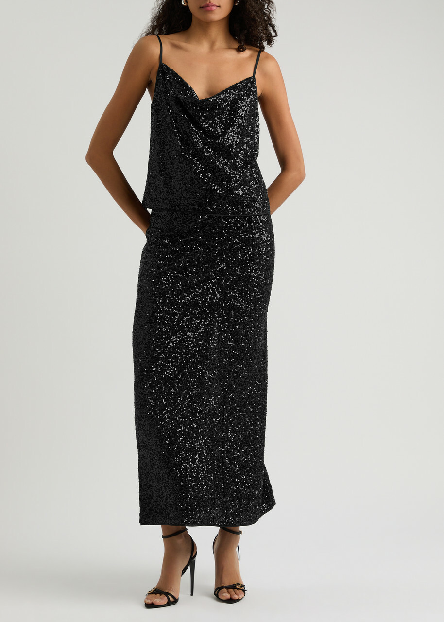 Diane Von Furstenberg Berlin Sequin-embellished Tulle Tank Black