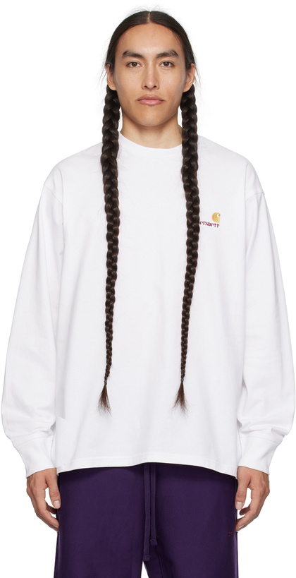 Photo: Carhartt Work In Progress White American Script Long Sleeve T-Shirt