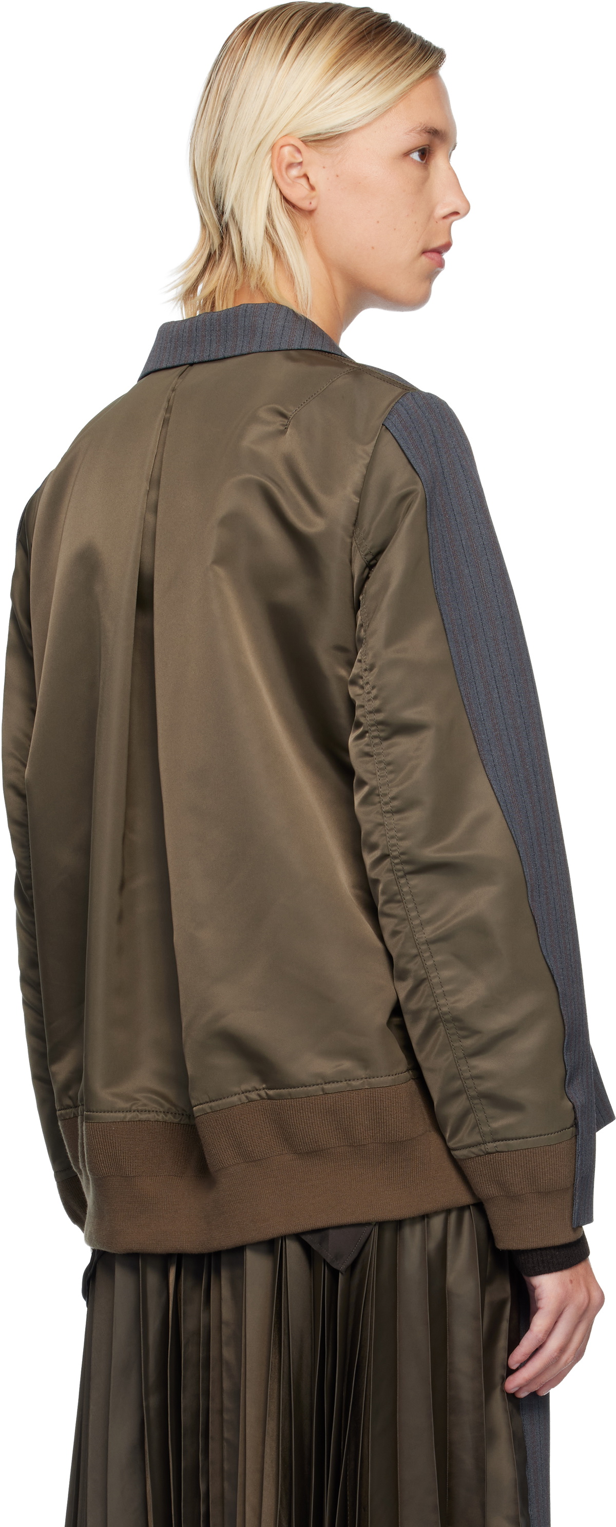 sacai Gray Stripe Doeskin & Nylon Twill Blazer