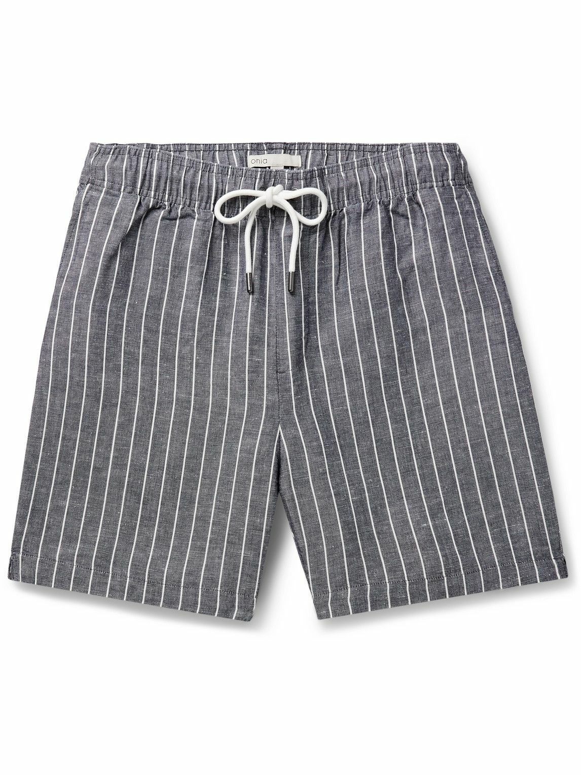 Onia - Air Straight-Leg Pinstriped Linen and Lyocell-Blend Drawstring Shorts - Blue