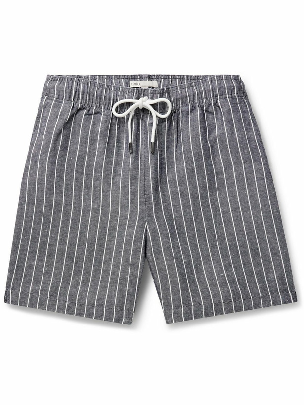 Photo: Onia - Air Straight-Leg Pinstriped Linen and Lyocell-Blend Drawstring Shorts - Blue