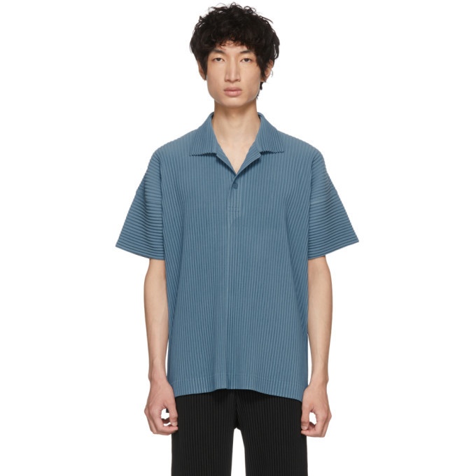 Homme Plisse Issey Miyake Blue Pleated Polo Homme Plisse Issey Miyake