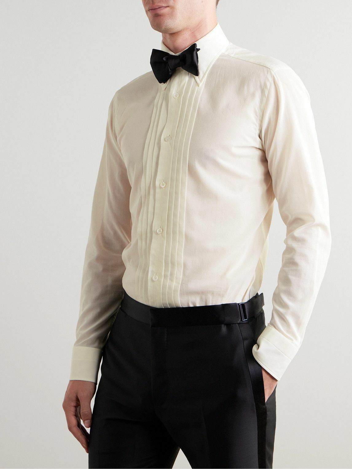 TOM FORD - Pleated Cotton Shirt - Neutrals