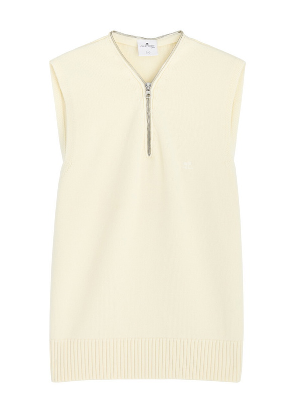 Photo: Courrèges Logo-appliqué Half-zip Wool Vest Natural