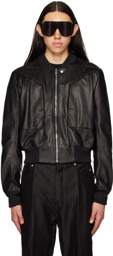 Rick Owens Black Cropped Leather Bomber Jacket