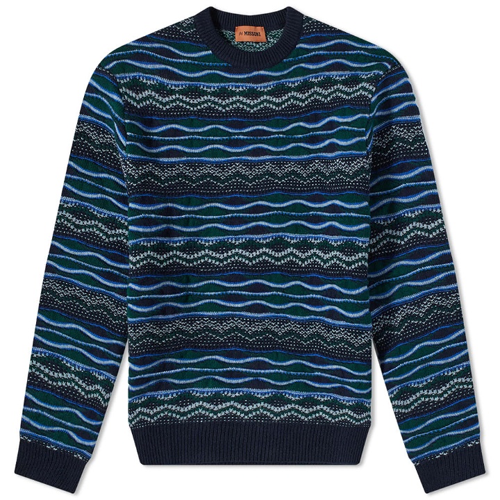 Photo: Missoni Men's Wave Cable Chunky Crew Knit in Blue/Grey