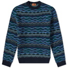 Missoni Men's Wave Cable Chunky Crew Knit in Blue/Grey