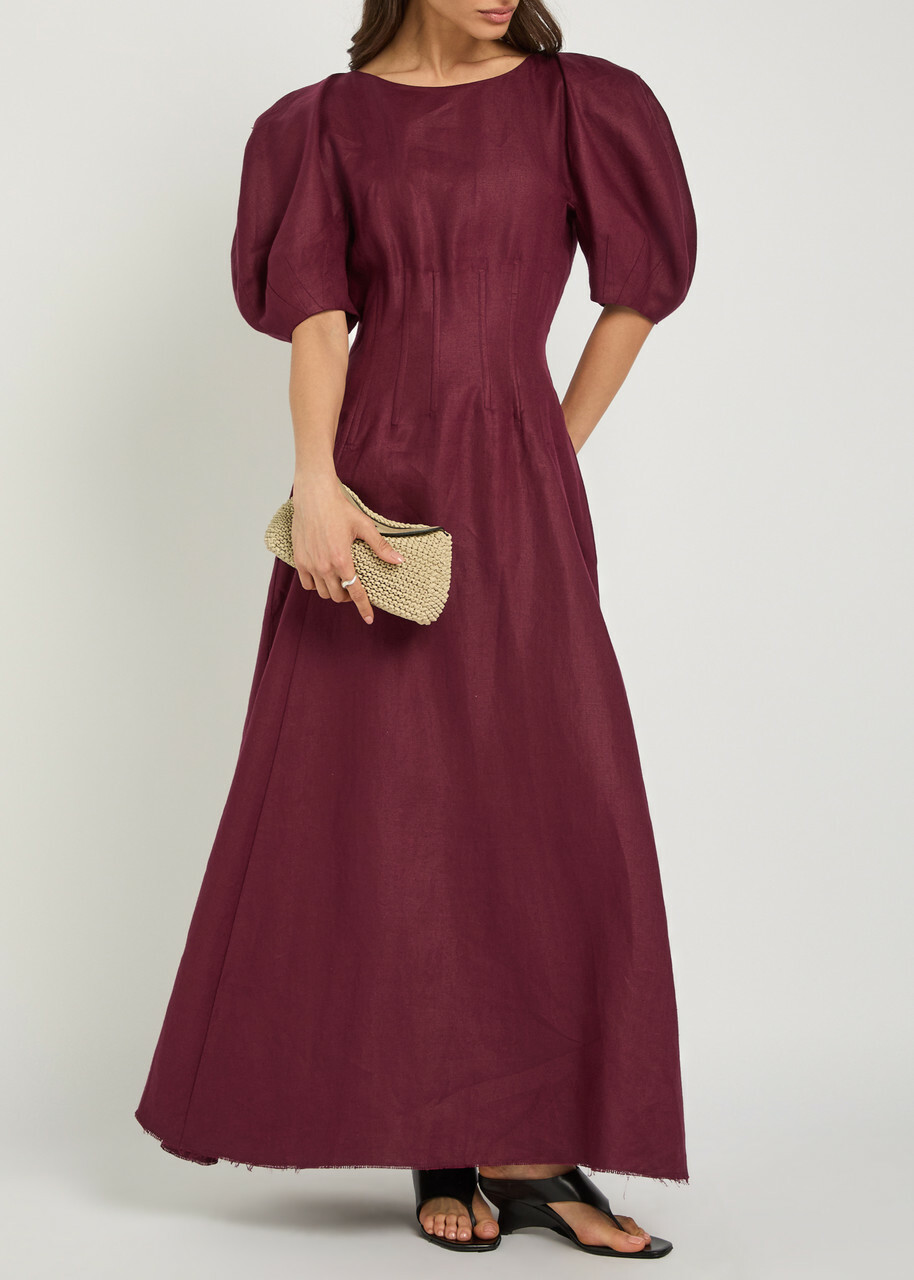 Gabriela Hearst Ranya Linen Maxi Dress Bordeaux