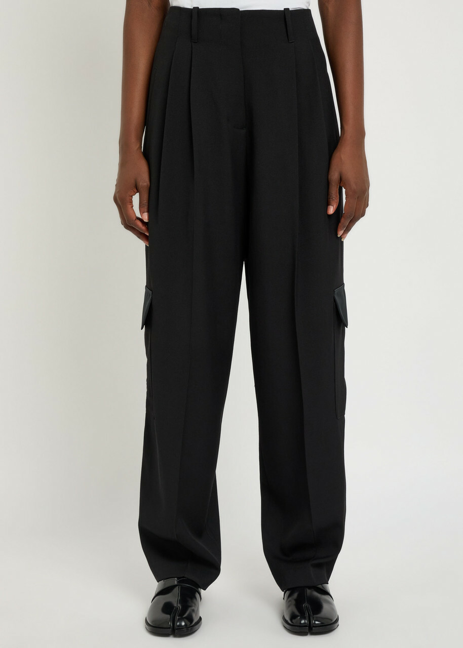 Wales Bonner Reverb Pleated Wool Gabardine Trousers Black