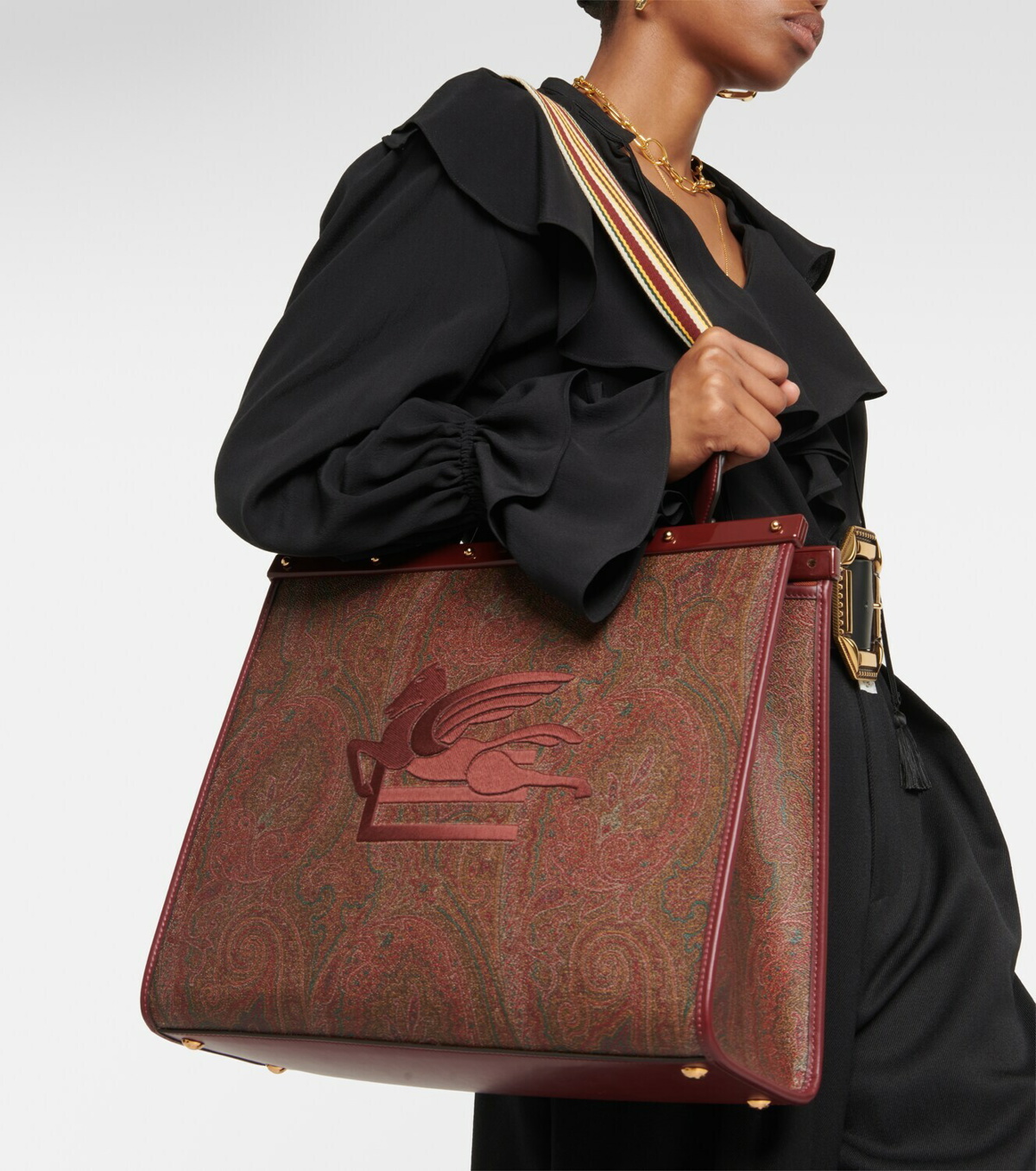 Love Trotter Mini Jacquard Tote Bag in Red - Etro