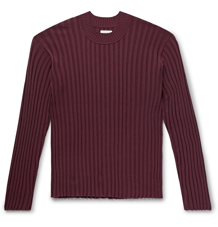 Photo: Deveaux - Slim-Fit Ribbed-Knit Sweater - Burgundy