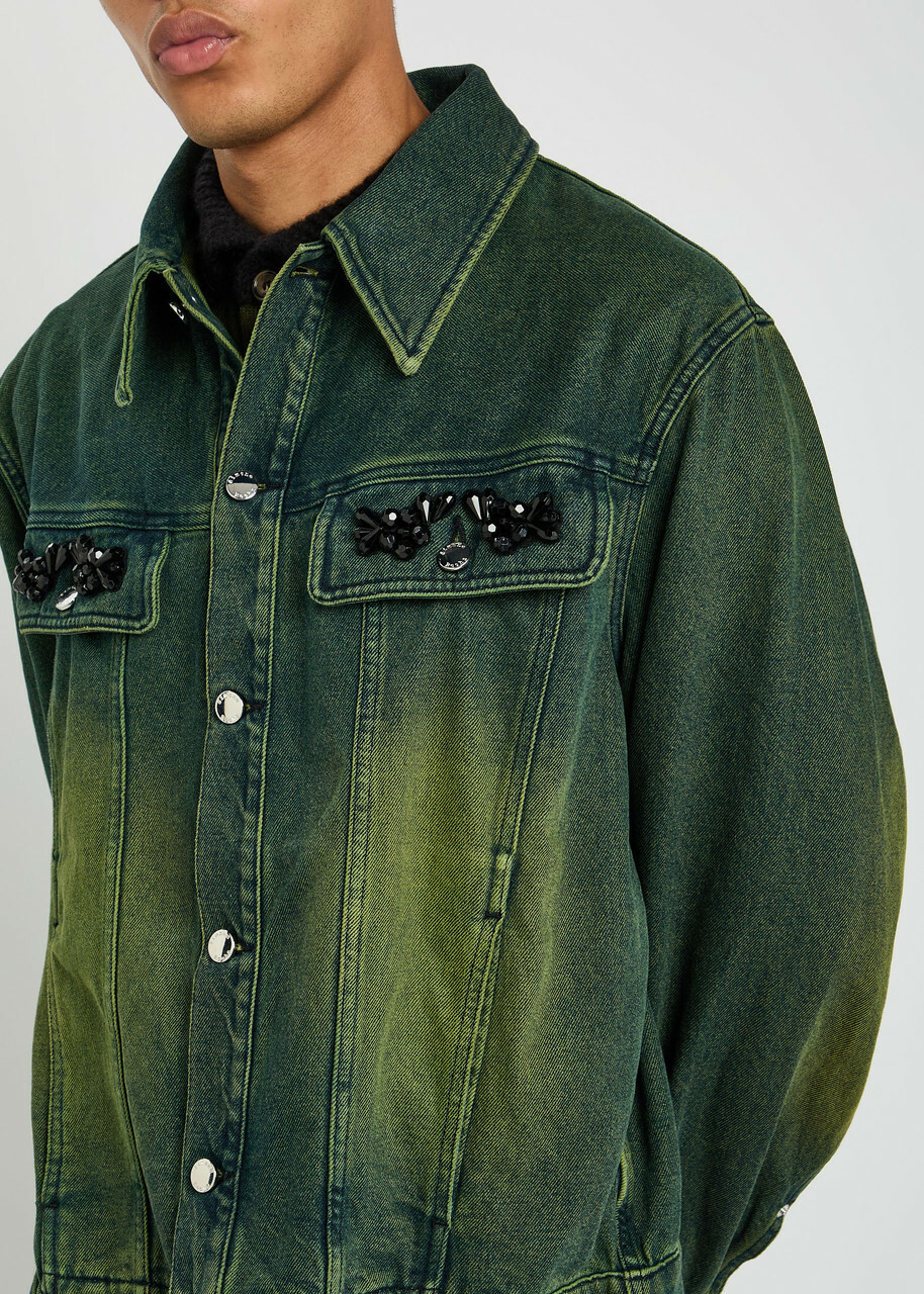 Simone Rocha Crystal-embellished Denim Jacket Green