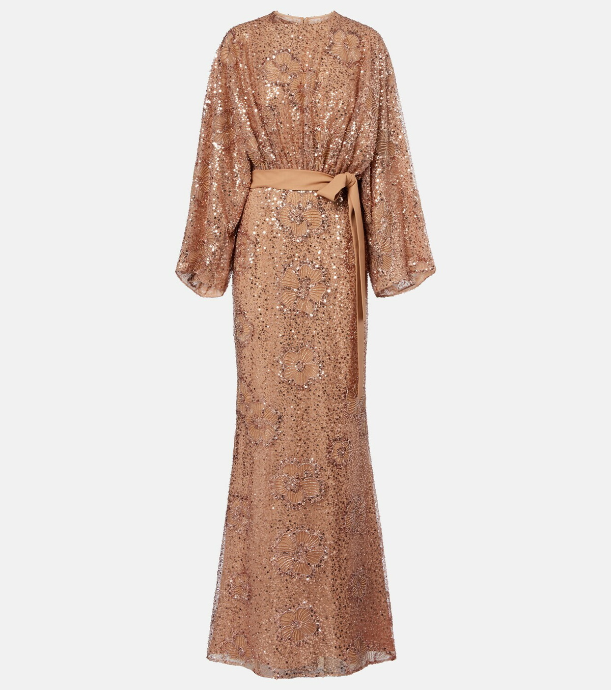 Elie Saab Belted sequined silk-blend gown