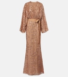 Elie Saab Belted sequined silk-blend gown