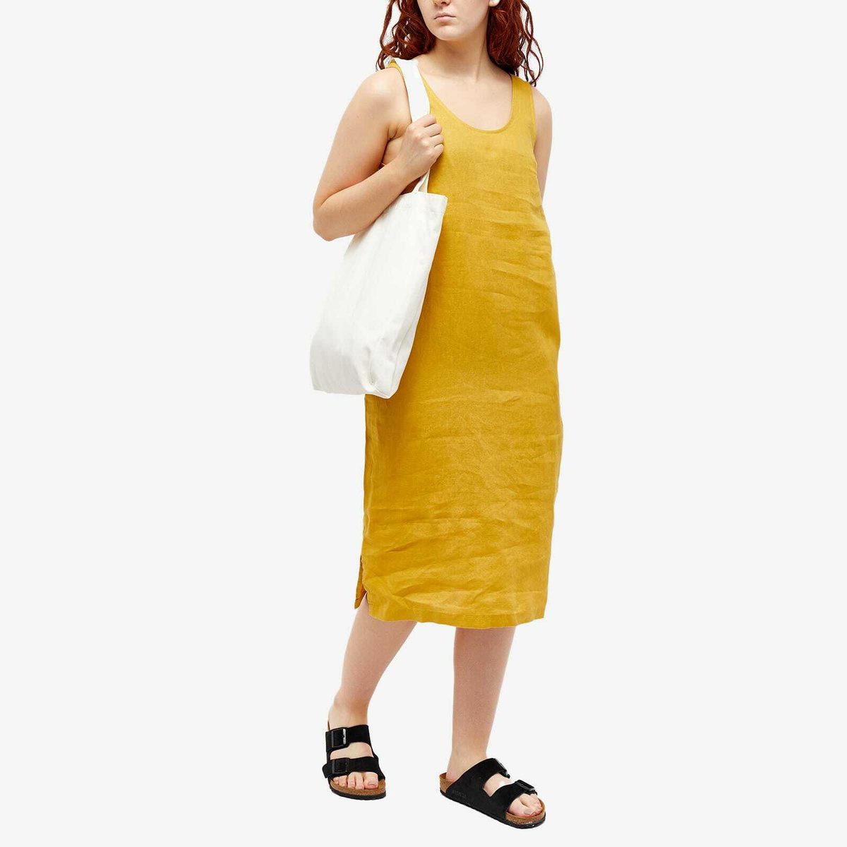 knee length dresses for ladies Linen Blend Shift Dress Off White / Medium