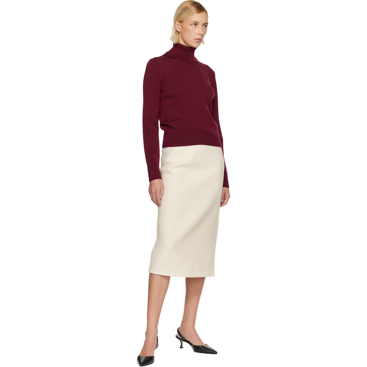 AMI Paris Burgundy Wool Ami de Coeur Turtleneck