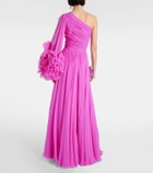 Costarellos One-shoulder ruffled silk gown