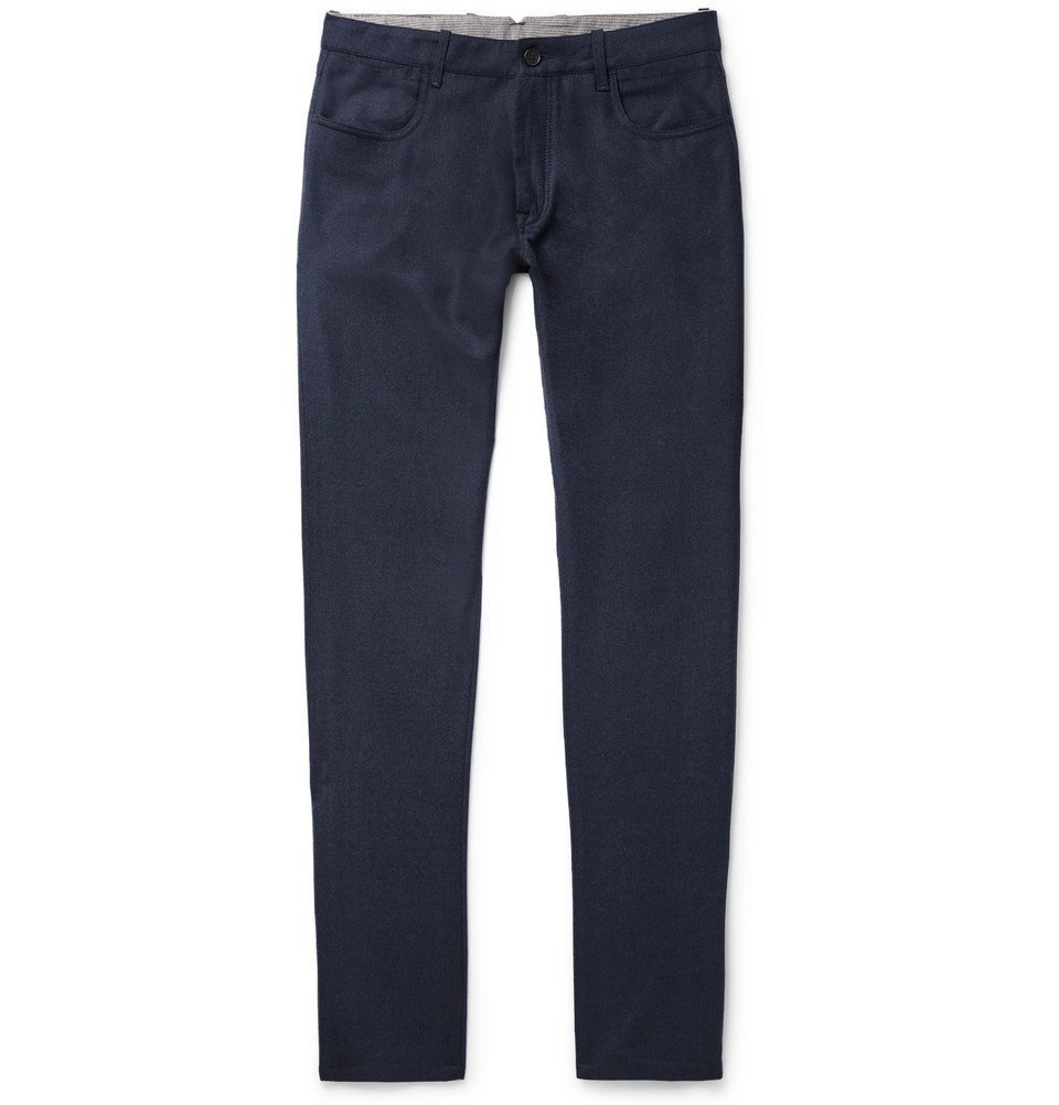 Canali - Virgin Wool-Flannel Trousers - Men - Navy Canali
