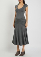 Alaïa Sculpting Ruched Wool Midi Dress Dark Grey