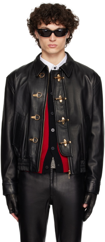 Photo: Ernest W. Baker Black Buckle Bomber Leather Jacket