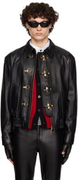 Ernest W. Baker Black Buckle Bomber Leather Jacket