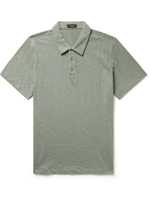 Photo: THEORY - Bron Slub Organic Cotton-Jersey Polo Shirt - Green