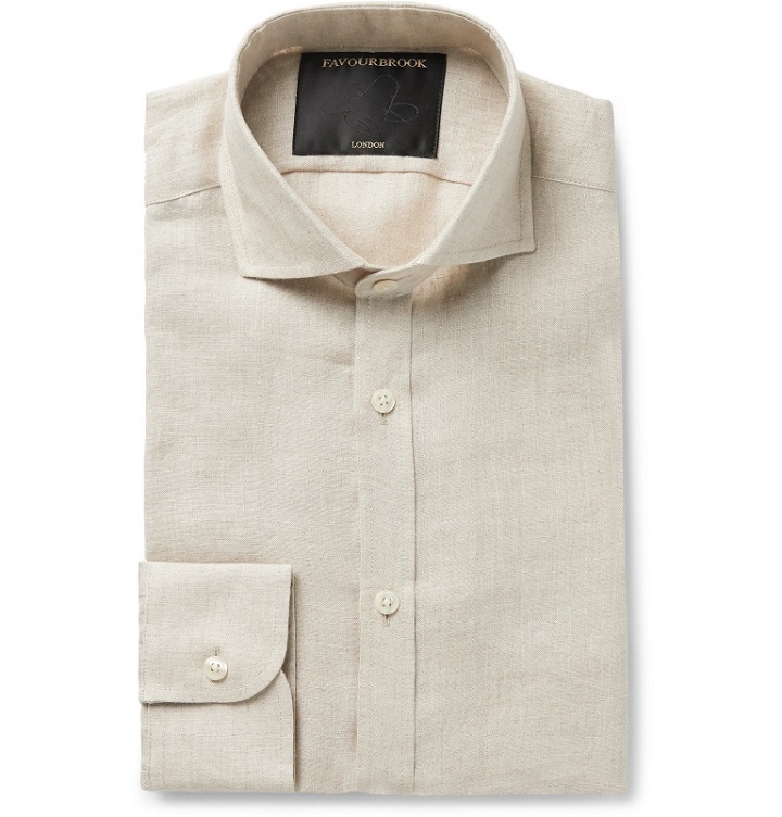 Photo: Favourbrook - Slim-Fit Cutaway-Collar Slub Linen Shirt - Neutrals