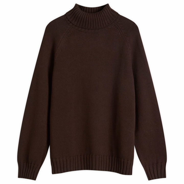 Photo: DONNI. Women's Cotton Cashmere Turtleneck Jumper in Espresso