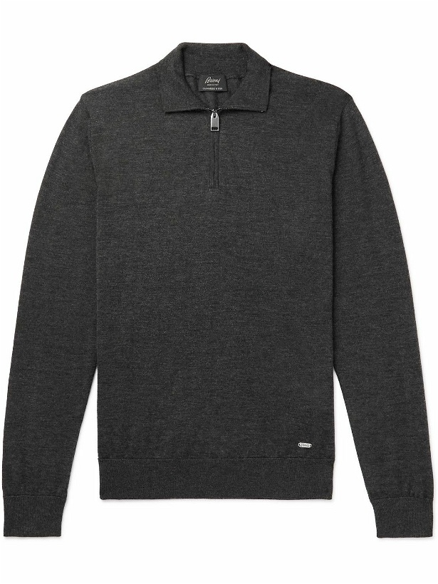 Photo: Brioni - Cashmere and Silk-Blend Half-Zip Sweater - Gray