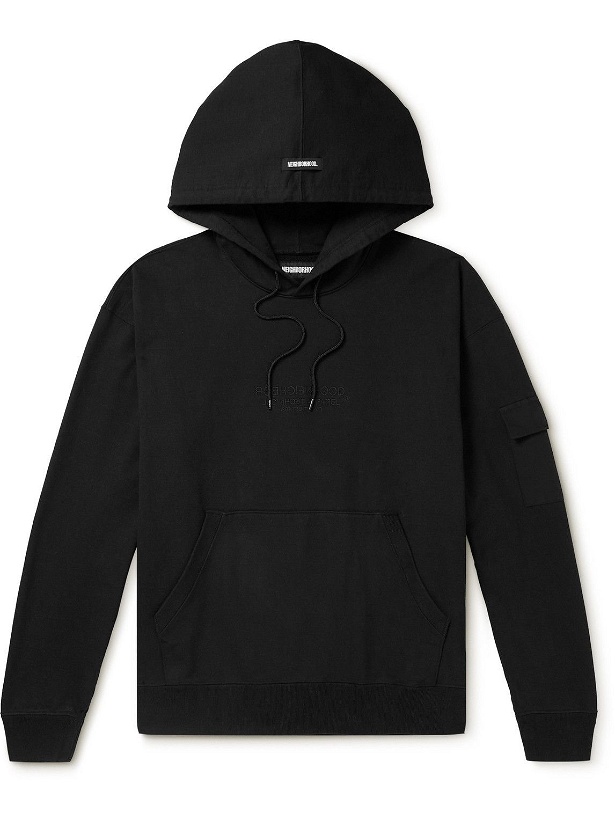 Photo: Neighborhood - Canvas-Trimmed Logo-Embroidered Cotton-Jersey Hoodie - Black