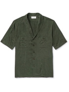 SAINT LAURENT - Shawl-Collar Striped Cotton-Blend Shirt - Green - EU 41