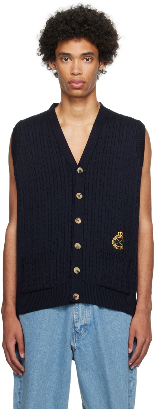 Manors Golf Navy Cable Knit Vest Manors Golf