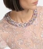 Self-Portrait Floral sequined mesh midi dress