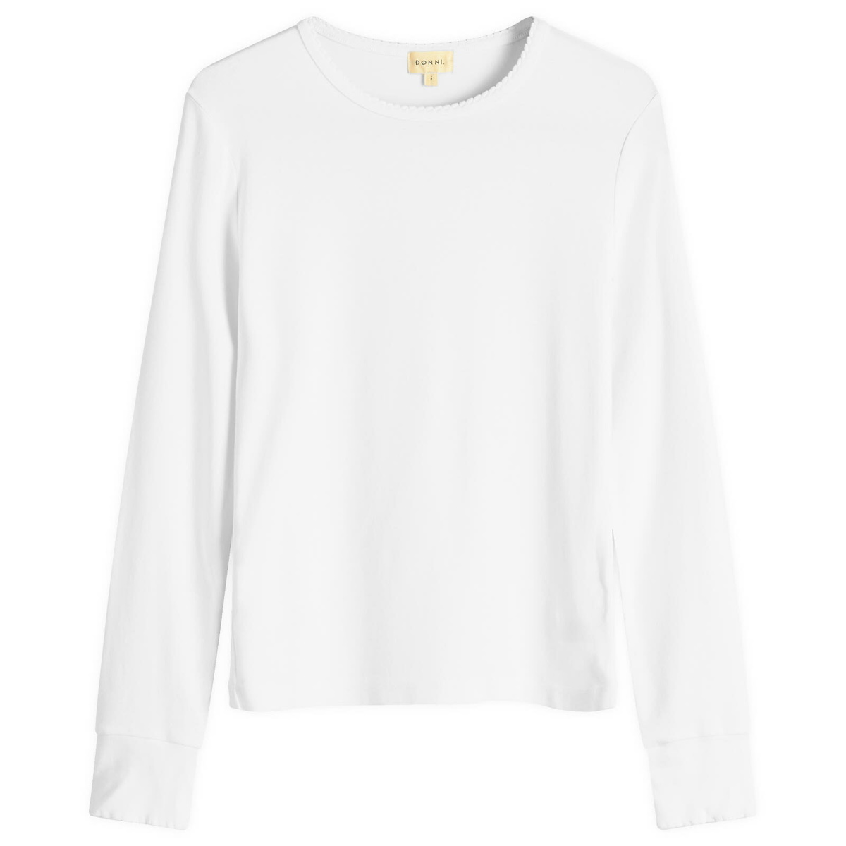DONNI. Women's Baby Rib Scallop Long Sleeve Top in Powder