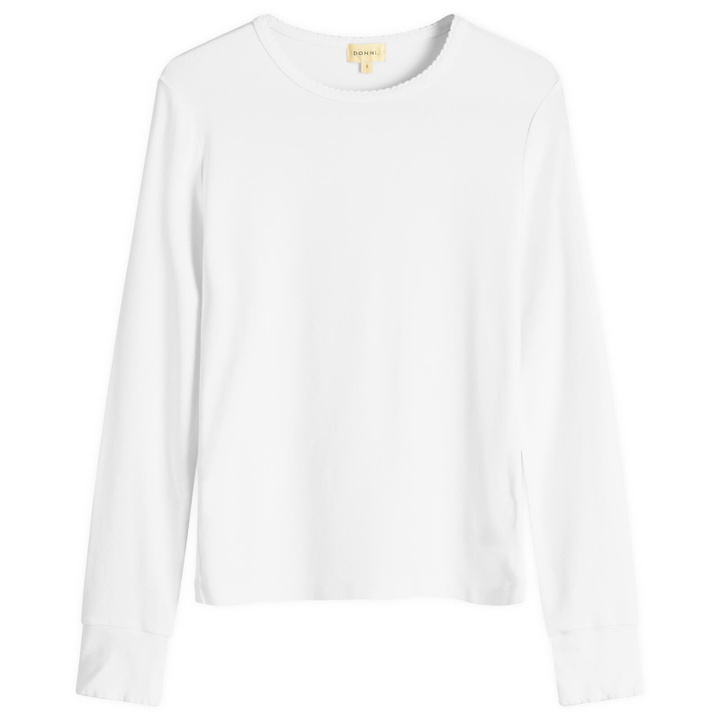 Photo: DONNI. Women's Baby Rib Scallop Long Sleeve Top in Powder