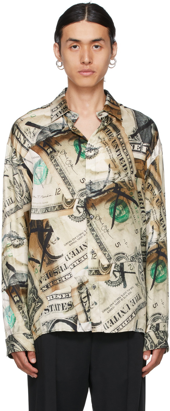 money print button up shirt