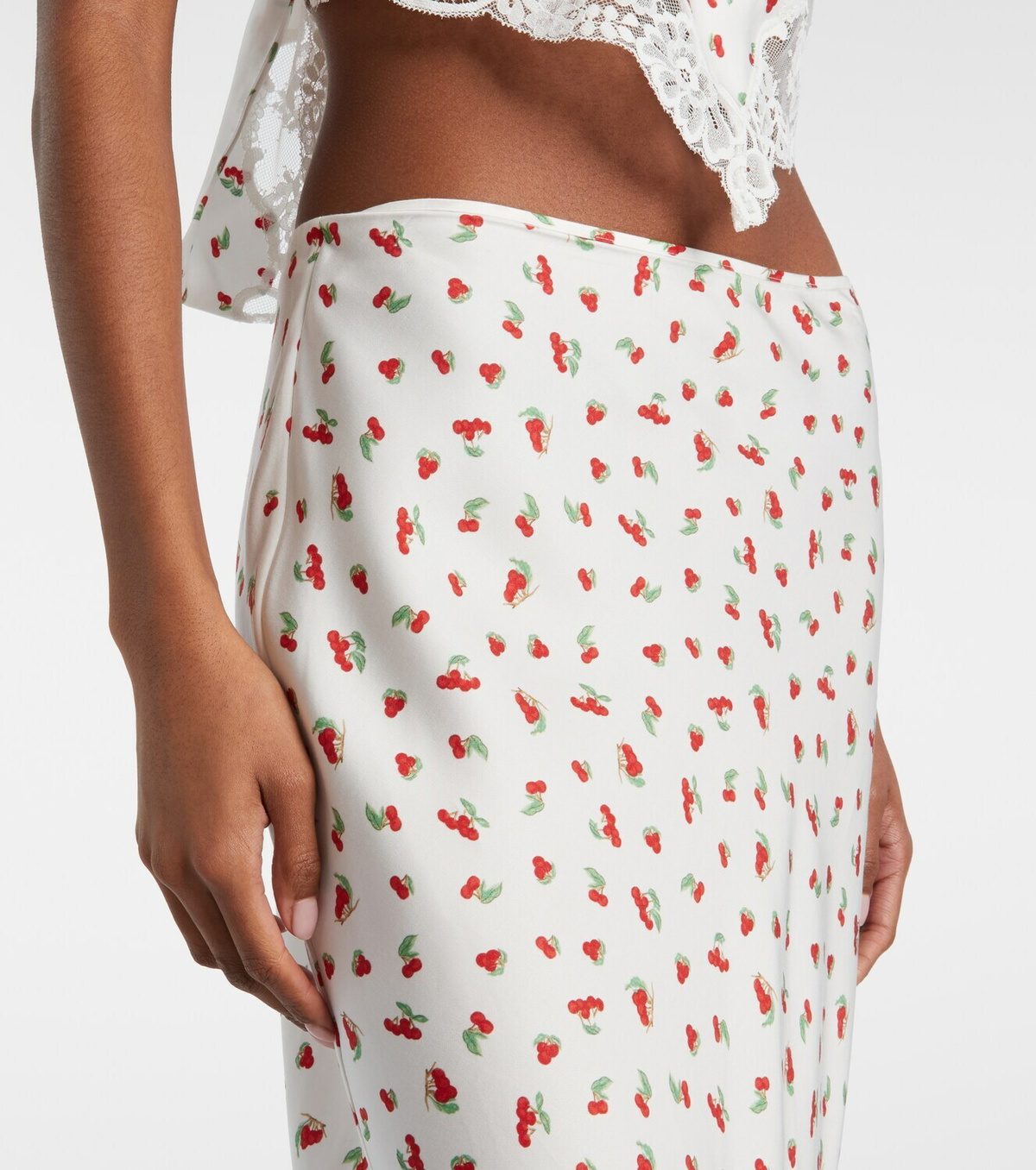 Posse Fae lace-trimmed printed midi skirt