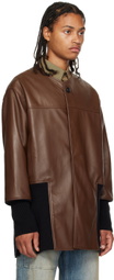 T/SEHNE Brown Cut-Through Leather Jacket