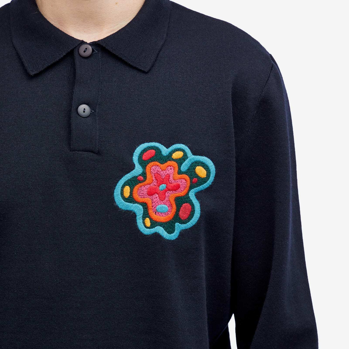 By Parra Men's Flower Blob Knitted Polo Shirt in Midnight Blue