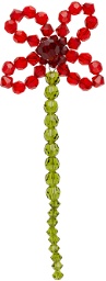 Simone Rocha Red & Green Beaded Crystal Flower Single Earring
