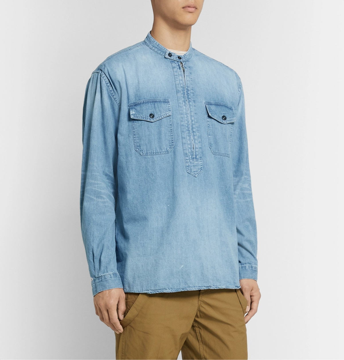 nonnative - Grandad-Collar Denim Half-Zip Shirt - Blue Nonnative